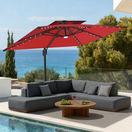Patioslife Aegis Pro Cantilever Umbrella with LED Lights, Reinforced & Powder-Coated Aluminium Ribs and Pole — Perfect for Garden & Patio