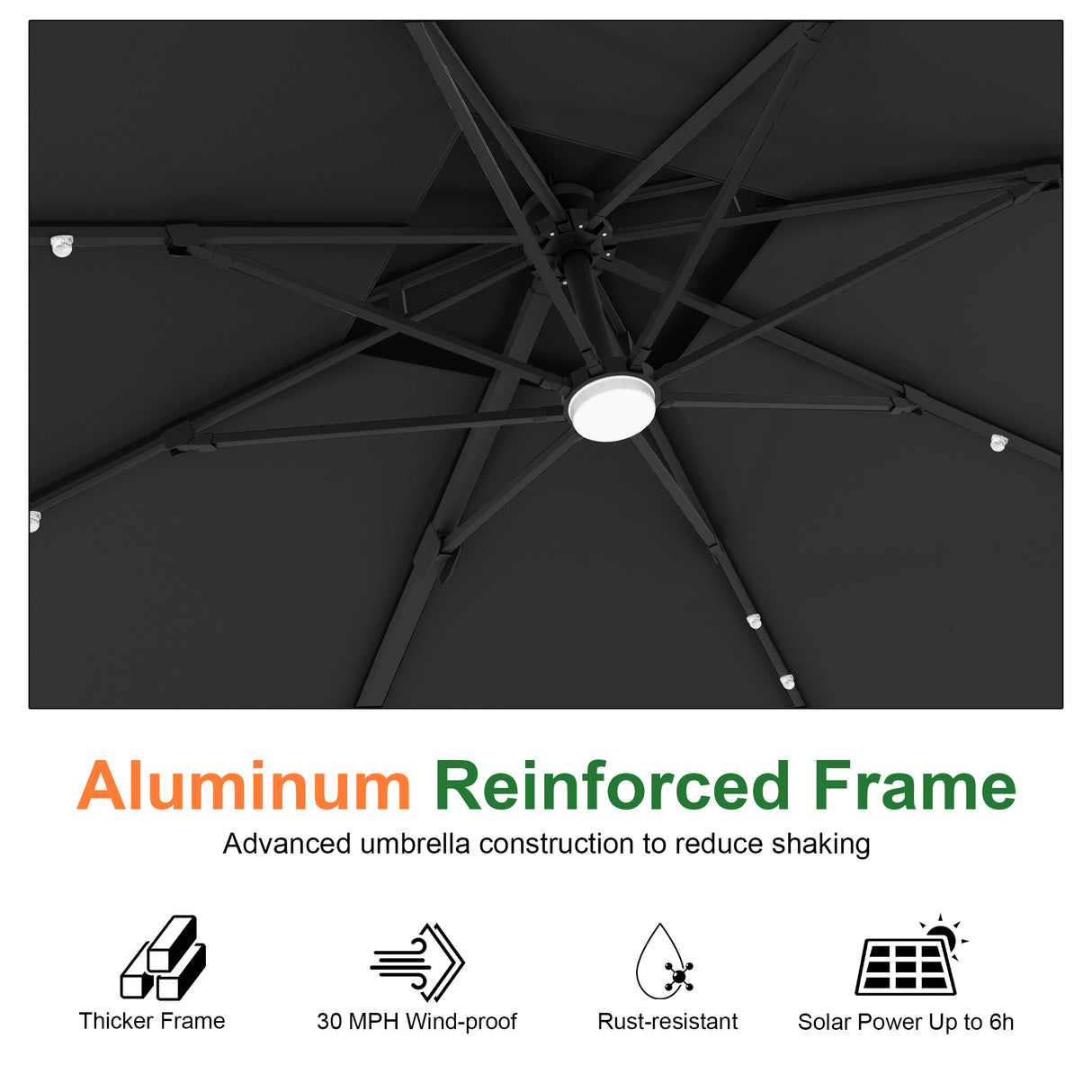 Patioslife Aegis Pro Cantilever Umbrella with LED Lights, Reinforced & Powder-Coated Aluminium Ribs and Pole — Perfect for Garden & Patio