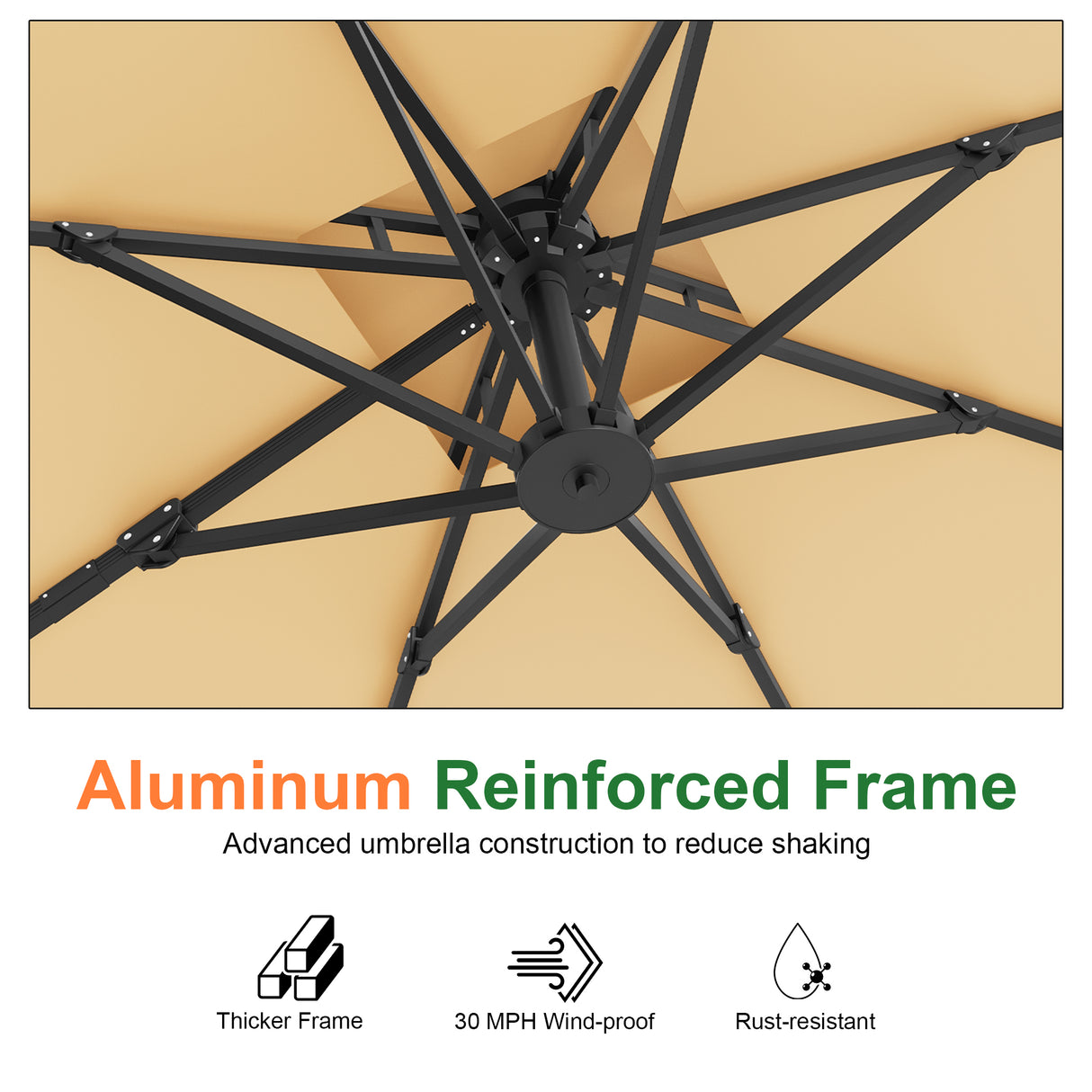 Patioslife Aegis Pro Cantilever Umbrella, Reinforced & Powder-Coated Aluminium Ribs and Pole for Garden & Patio