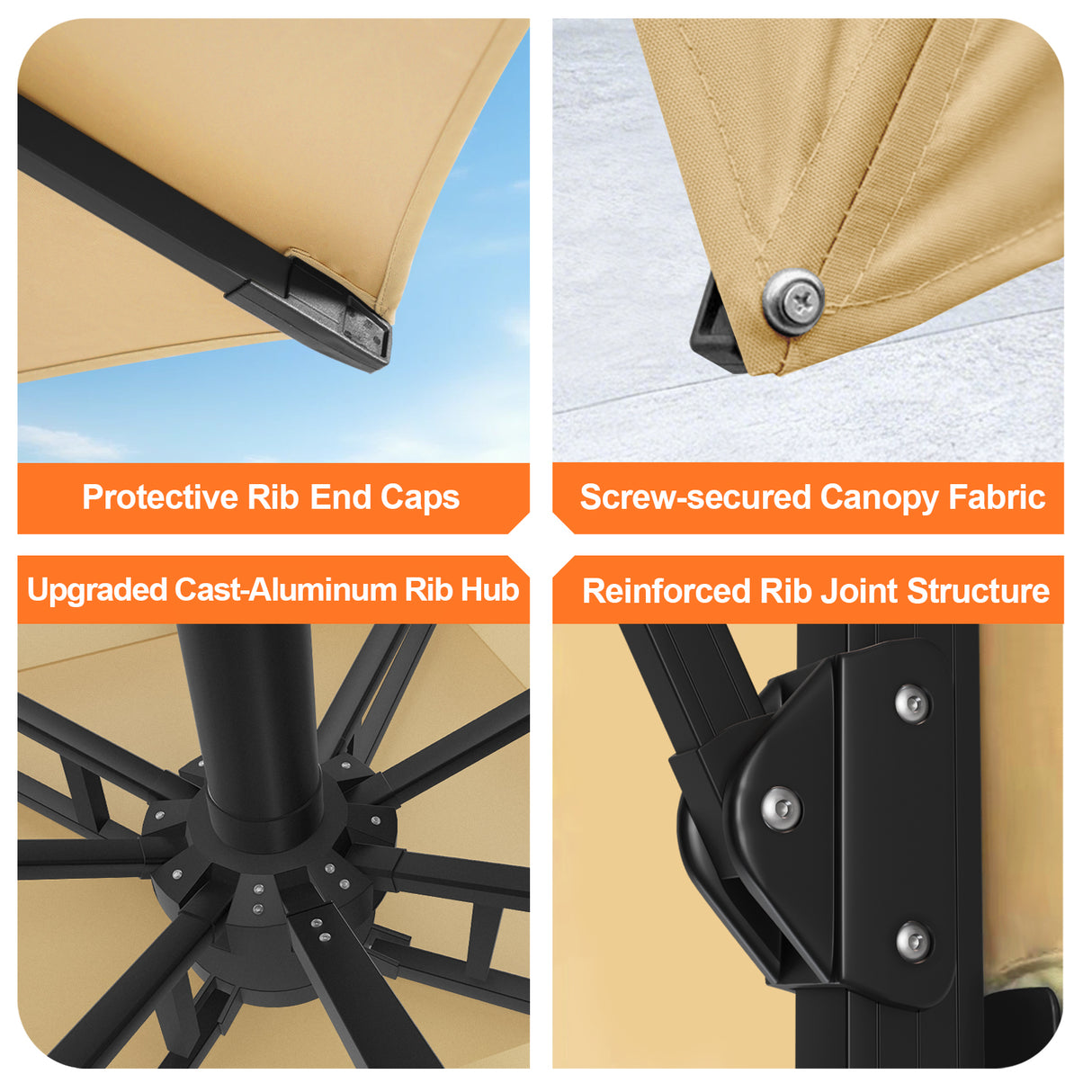 Patioslife Aegis Premium Cantilever Umbrella with Full-Rib LED Strip Lighting, Fibreglass Ribs and Powder-Coated Aluminium Pole for Luxury Garden & Patio Shade