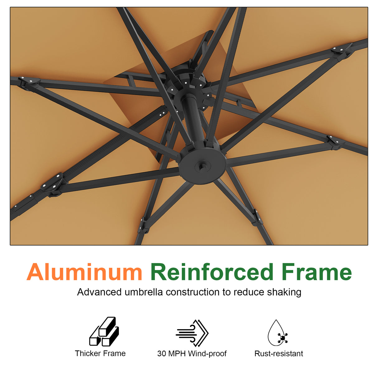 Patioslife Aegis Pro Cantilever Umbrella, Reinforced & Powder-Coated Aluminium Ribs and Pole for Garden & Patio