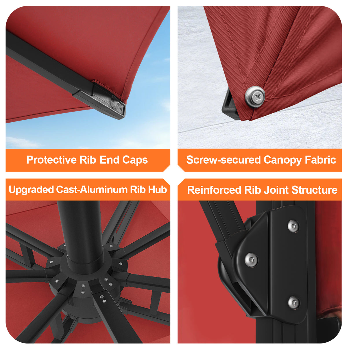 Patioslife Aegis Premium Cantilever Umbrella with Full-Rib LED Strip Lighting, Fibreglass Ribs and Powder-Coated Aluminium Pole for Luxury Garden & Patio Shade