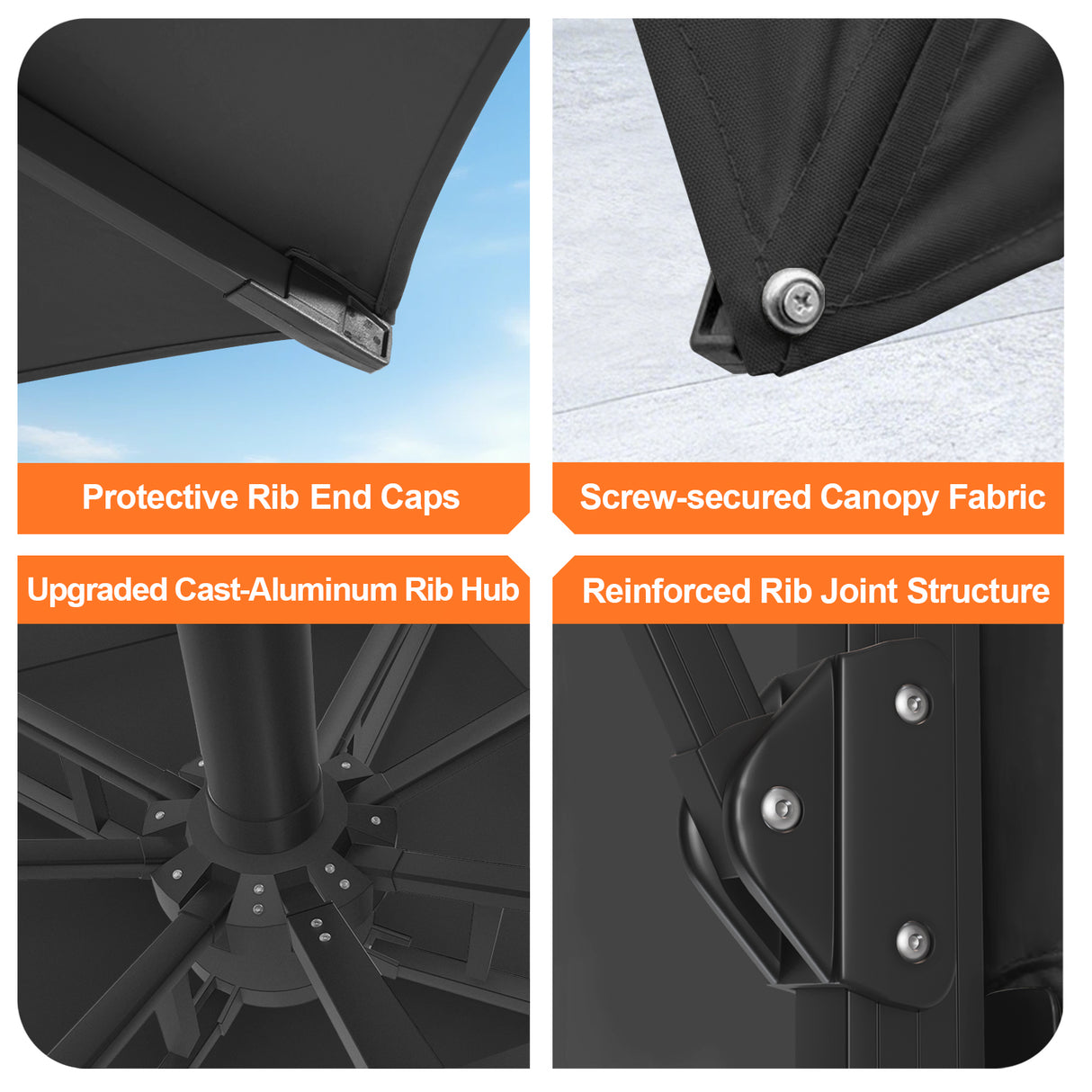 Patioslife Aegis Premium Cantilever Umbrella with Full-Rib LED Strip Lighting, Fibreglass Ribs and Powder-Coated Aluminium Pole for Luxury Garden & Patio Shade