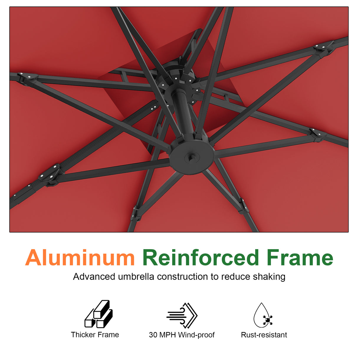 Patioslife Aegis Pro Cantilever Umbrella, Reinforced & Powder-Coated Aluminium Ribs and Pole for Garden & Patio