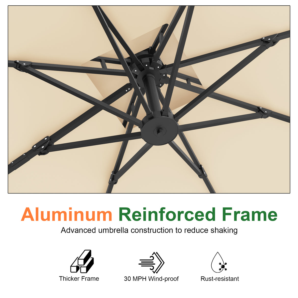 Patioslife Aegis Pro Cantilever Umbrella, Reinforced & Powder-Coated Aluminium Ribs and Pole for Garden & Patio