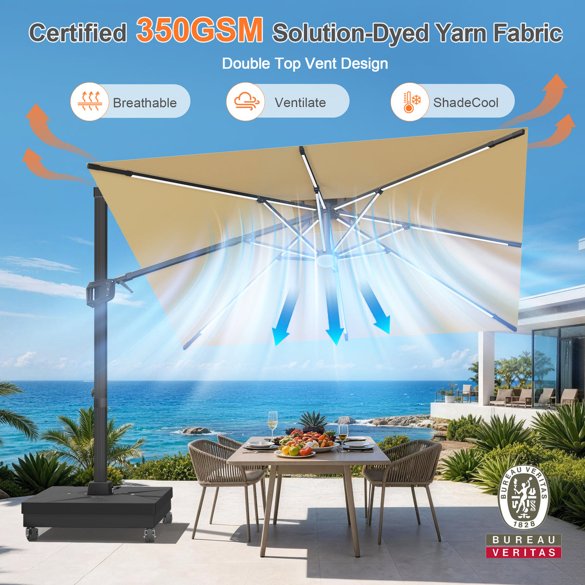 Patioslife Aegis Signature Rotating Cantilever Patio Umbrella with Adjustable Tilt | Large Outdoor Shade Umbrella for Garden, Deck & Poolside,  Includes Free Premium Cover