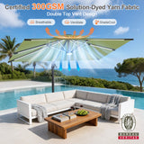 Patioslife Aegis Premium Cantilever Umbrella with Full-Rib LED Strip Lighting, Fibreglass Ribs and Powder-Coated Aluminium Pole for Luxury Garden & Patio Shade