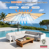 Patioslife Aegis Premium Cantilever Umbrella with Full-Rib LED Strip Lighting, Fibreglass Ribs and Powder-Coated Aluminium Pole for Luxury Garden & Patio Shade