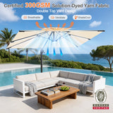 Patioslife Aegis Premium Cantilever Umbrella with Full-Rib LED Strip Lighting, Fibreglass Ribs and Powder-Coated Aluminium Pole for Luxury Garden & Patio Shade