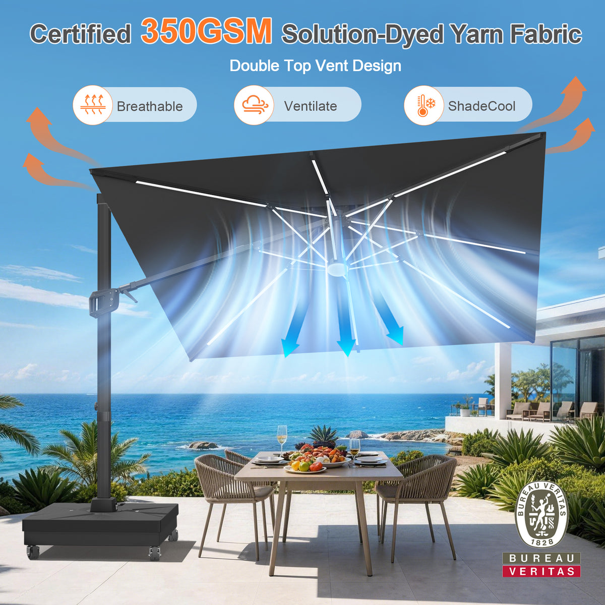 Patioslife Aegis Signature Rotating Cantilever Patio Umbrella with Adjustable Tilt | Large Outdoor Shade Umbrella for Garden, Deck & Poolside,  Includes Free Premium Cover