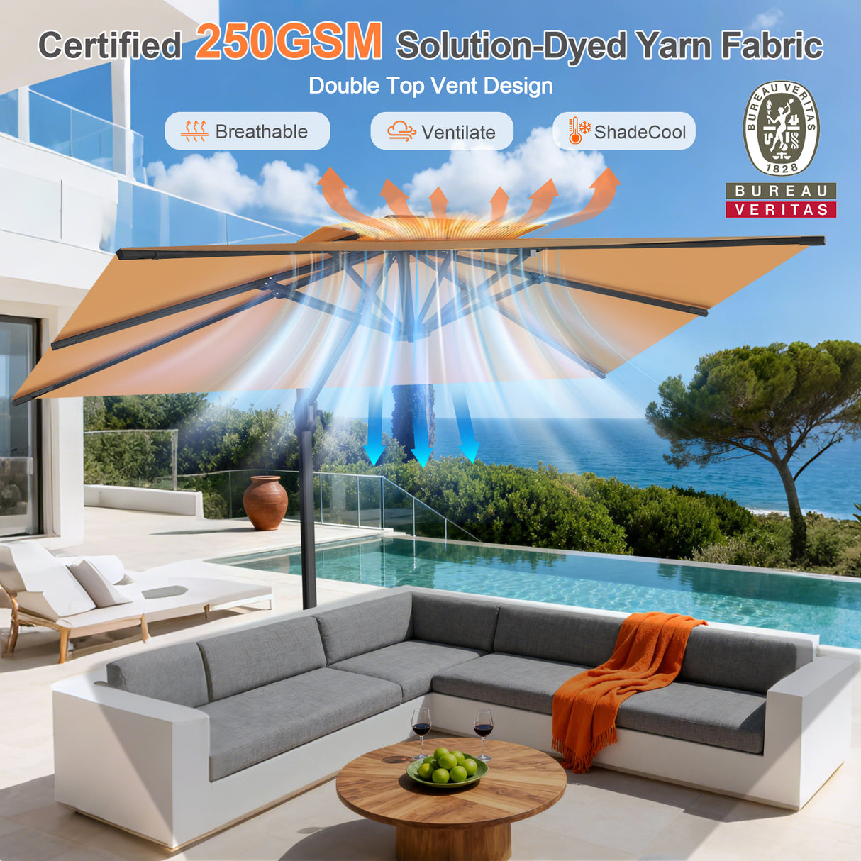 Patioslife Aegis Pro Cantilever Umbrella, Reinforced & Powder-Coated Aluminium Ribs and Pole for Garden & Patio