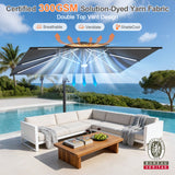 Patioslife Aegis Premium Cantilever Umbrella with Full-Rib LED Strip Lighting, Fibreglass Ribs and Powder-Coated Aluminium Pole for Luxury Garden & Patio Shade