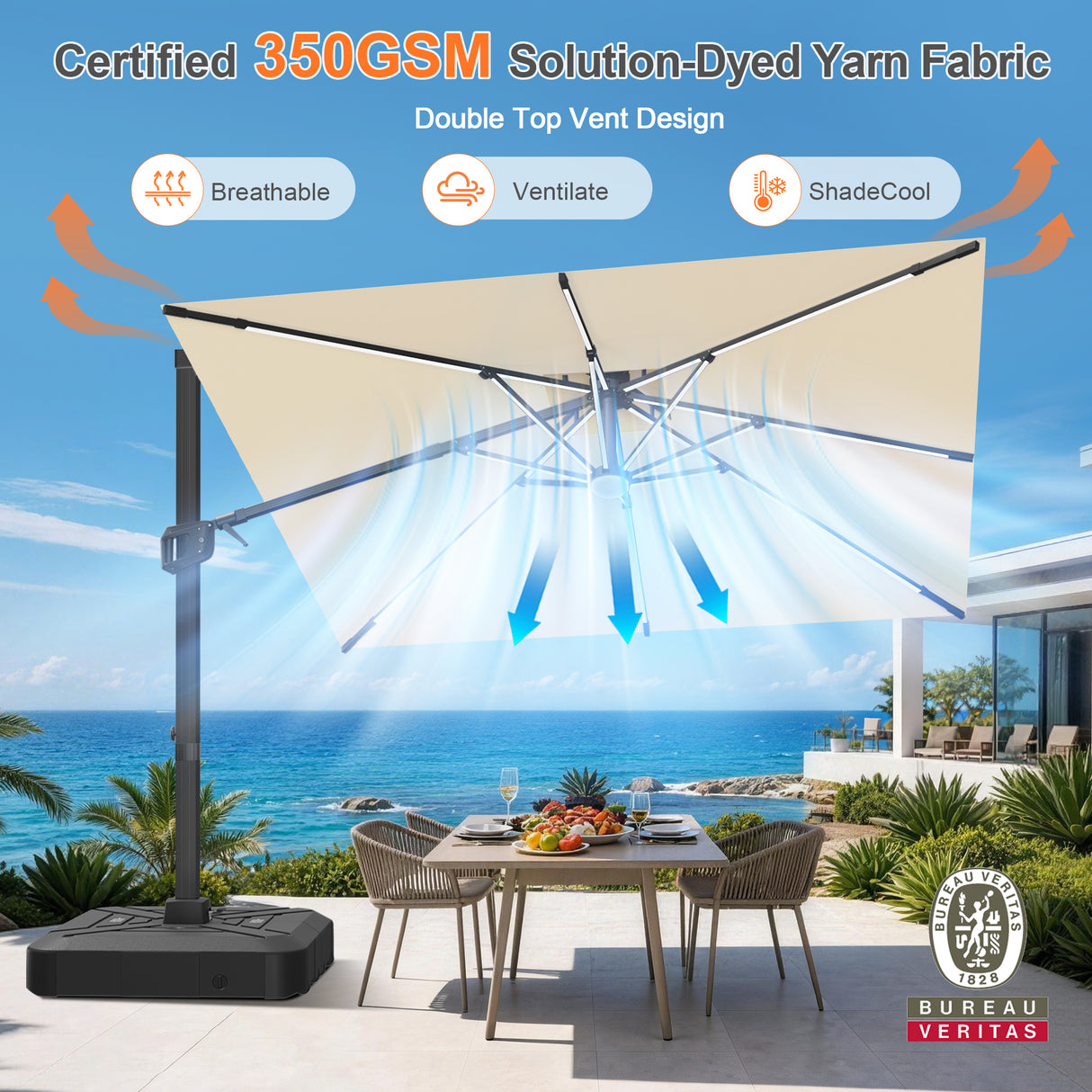 Patioslife Aegis Signature Rotating Cantilever Patio Umbrella with Adjustable Tilt | Large Outdoor Shade Umbrella for Garden, Deck & Poolside,  Includes Free Premium Cover