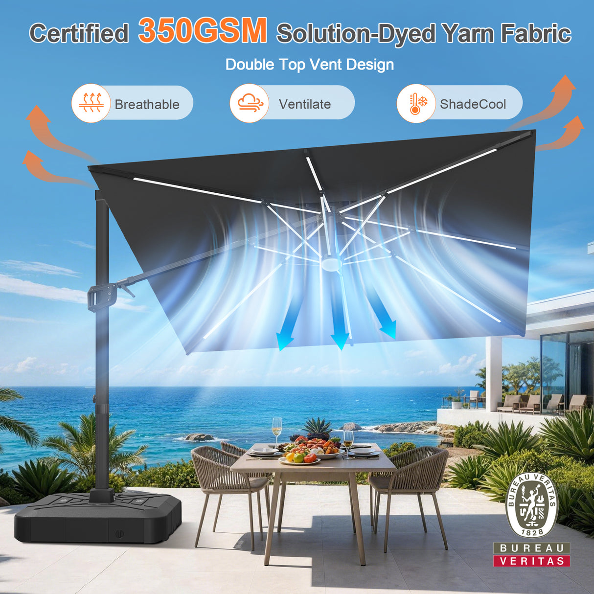 Patioslife Aegis Signature Rotating Cantilever Patio Umbrella with Adjustable Tilt | Large Outdoor Shade Umbrella for Garden, Deck & Poolside,  Includes Free Premium Cover