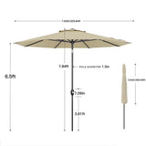 Patioslife 8ft tan patio umbrella dimension guide with canopy width, pole diameter and height details