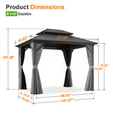 Patioslife Haven Hardtop Gazebo – 4.7" x 4.7" Aluminum Posts, Galvanized Steel Roof with Built-in Drainage Gutters, Double Vented Roof, Curtains & Netting for Backyard or Garden