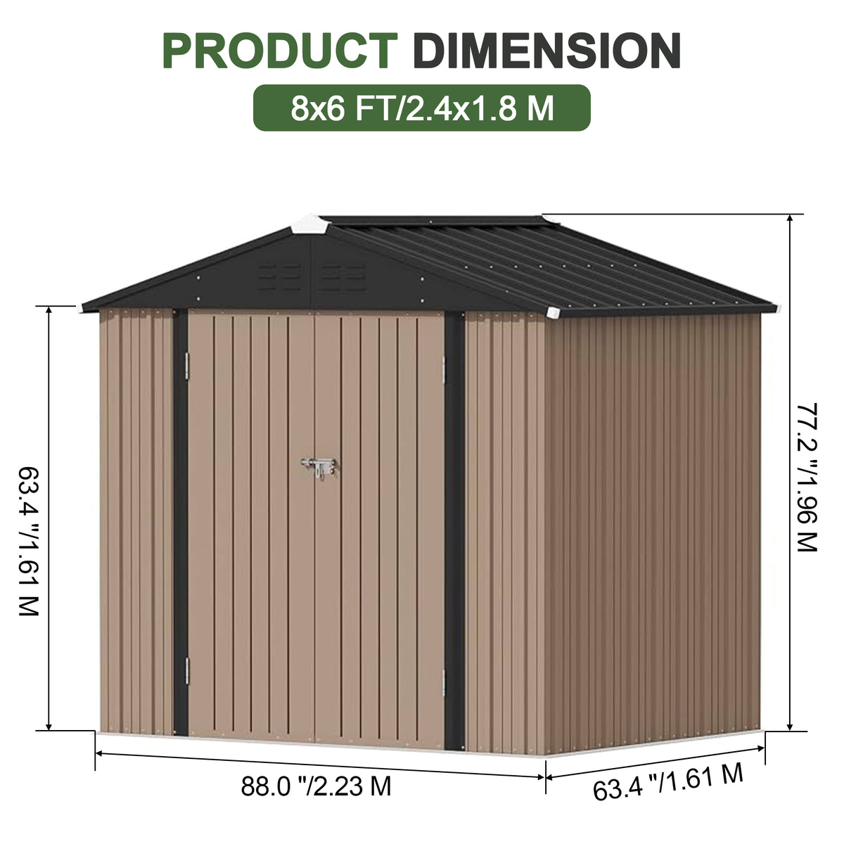 Patioslife Galvanized Steel Garden Shed, Outdoor Storage Shed with Gable Roof, Backyard Tool Shed for Lawn Equipment, Bikes & Gardening Tools