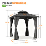 Patioslife Haven Hardtop Gazebo – 4.7" x 4.7" Aluminum Posts, Galvanized Steel Roof with Built-in Drainage Gutters, Double Vented Roof, Curtains & Netting for Backyard or Garden