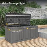 Waterproof Resin Outdoor Storage Box – 60, 90, and 120 Gallon Sizes – Lockable, UV Resistant Deck Storage Bin for Patio Cushions, Gardening Tools, and More – Grey