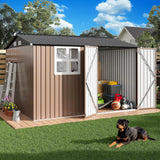 Patioslife Galvanized Steel Garden Shed, Outdoor Storage Shed with Gable Roof, Backyard Tool Shed for Lawn Equipment, Bikes & Gardening Tools