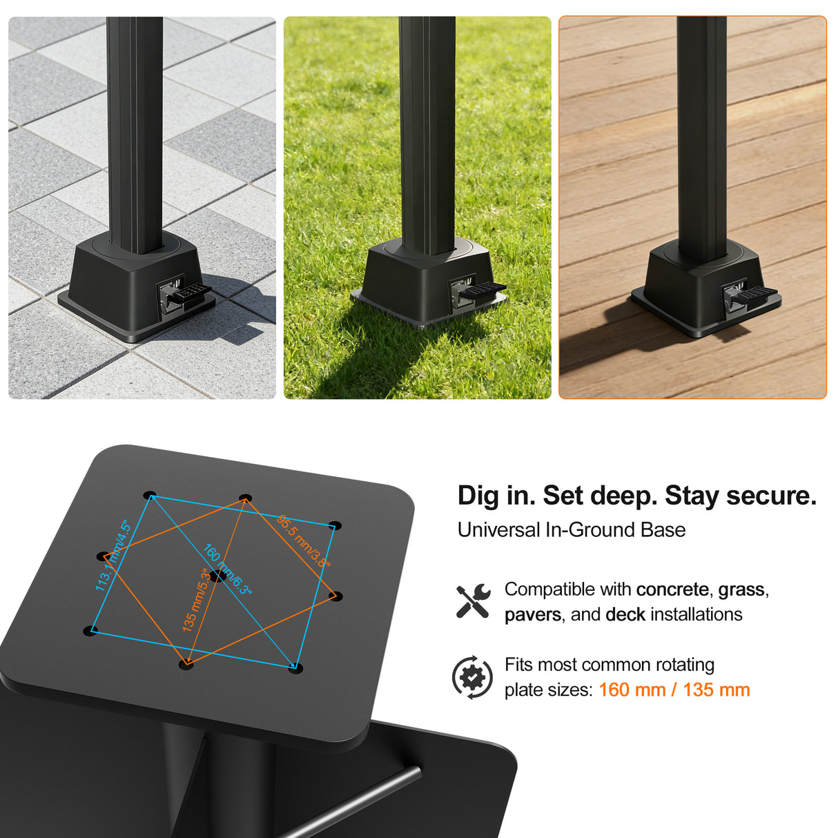 Patioslife Aegis Heavy Duty In-Ground Umbrella Base for Cantilever Parasols – 24-Inch Deep Dual-Coated Steel – Maximum Wind Resistance & Secure Concrete Ground Mount
