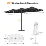 Patioslife Aegis 9x15ft Motorized Cantilever Patio Umbrella — Double-Sided, Remote Control, UPF 50+, Solar LED Lights & Windproof Frame