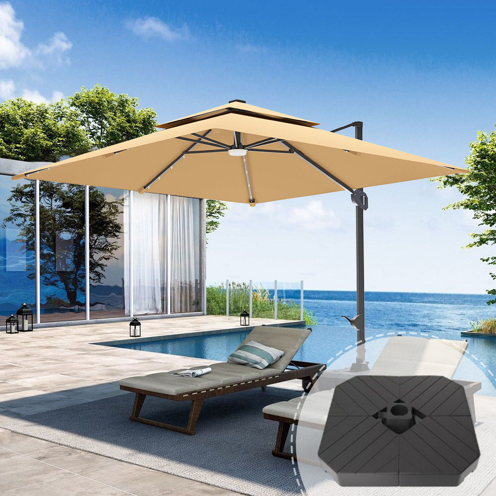 Patioslife Aegis Pro Cantilever Umbrella with LED Lights and Cover, Reinforced & Powder-Coated Aluminium Ribs and Pole — Perfect for Garden & Patio
