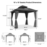 Patioslife Haven | Hardtop Gazebo with Drainage Gutters Aluminum Frame, Double Vented Roof & Curtains, Patio Pergola for Garden or Backyard
