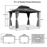 Patioslife Haven | Hardtop Gazebo with Drainage Gutters Aluminum Frame, Double Vented Roof & Curtains, Patio Pergola for Garden or Backyard