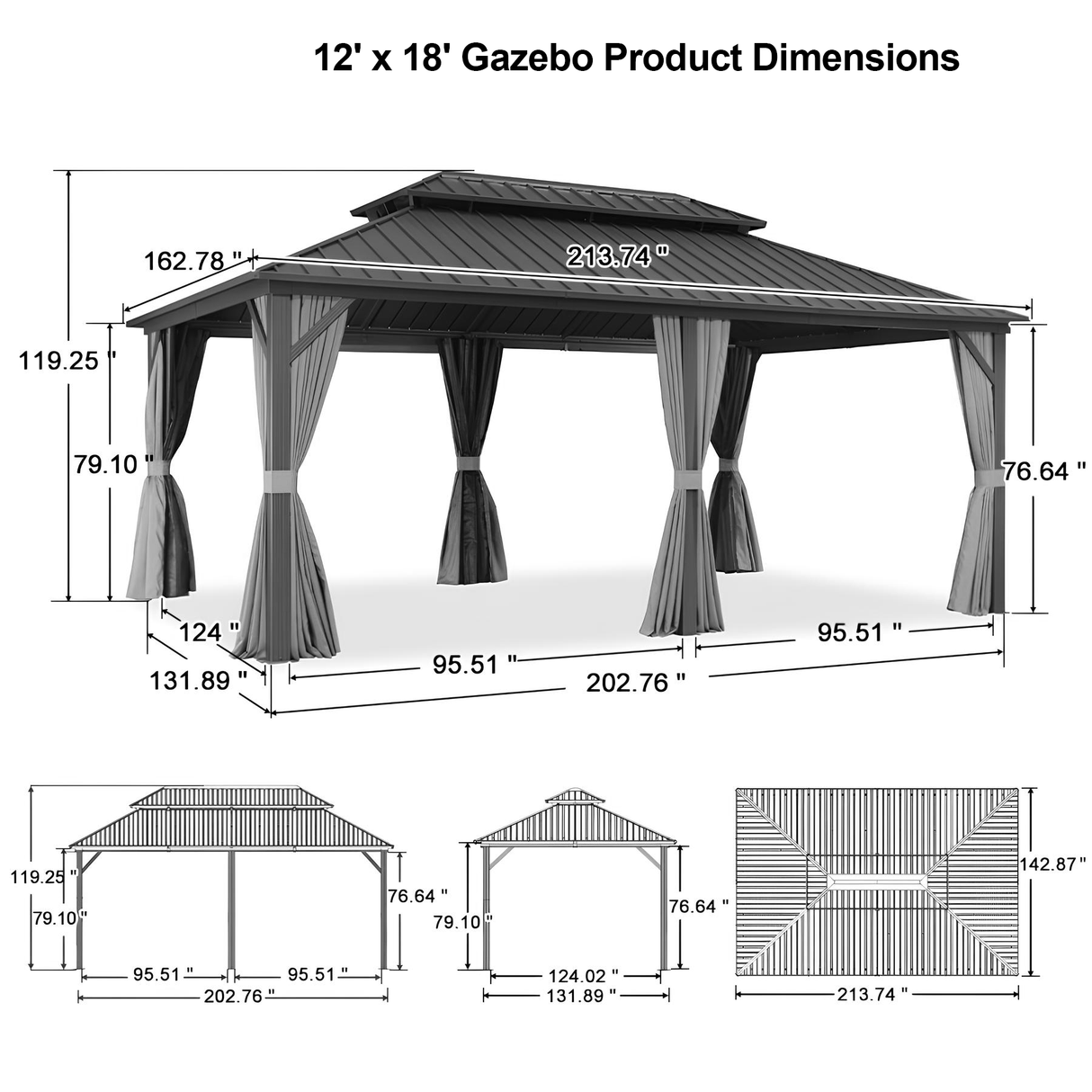 Patioslife Haven | Hardtop Gazebo with Drainage Gutters Aluminum Frame, Double Vented Roof & Curtains, Patio Pergola for Garden or Backyard