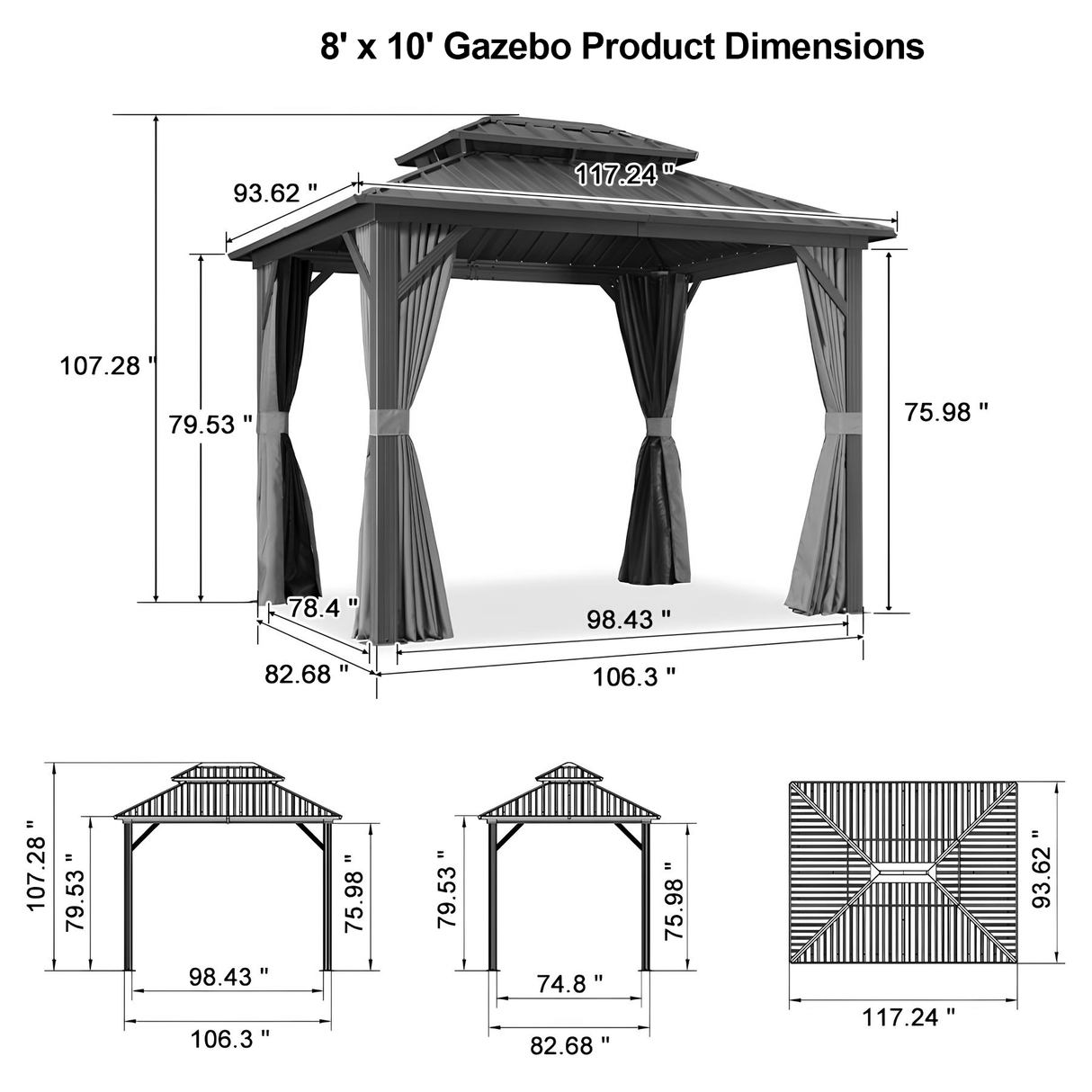 Patioslife Haven | Hardtop Gazebo with Drainage Gutters Aluminum Frame, Double Vented Roof & Curtains, Patio Pergola for Garden or Backyard