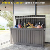 Waterproof Resin Outdoor Storage Box – 60, 90, and 120 Gallon Sizes – Lockable, UV Resistant Deck Storage Bin for Patio Cushions, Gardening Tools, and More – Grey
