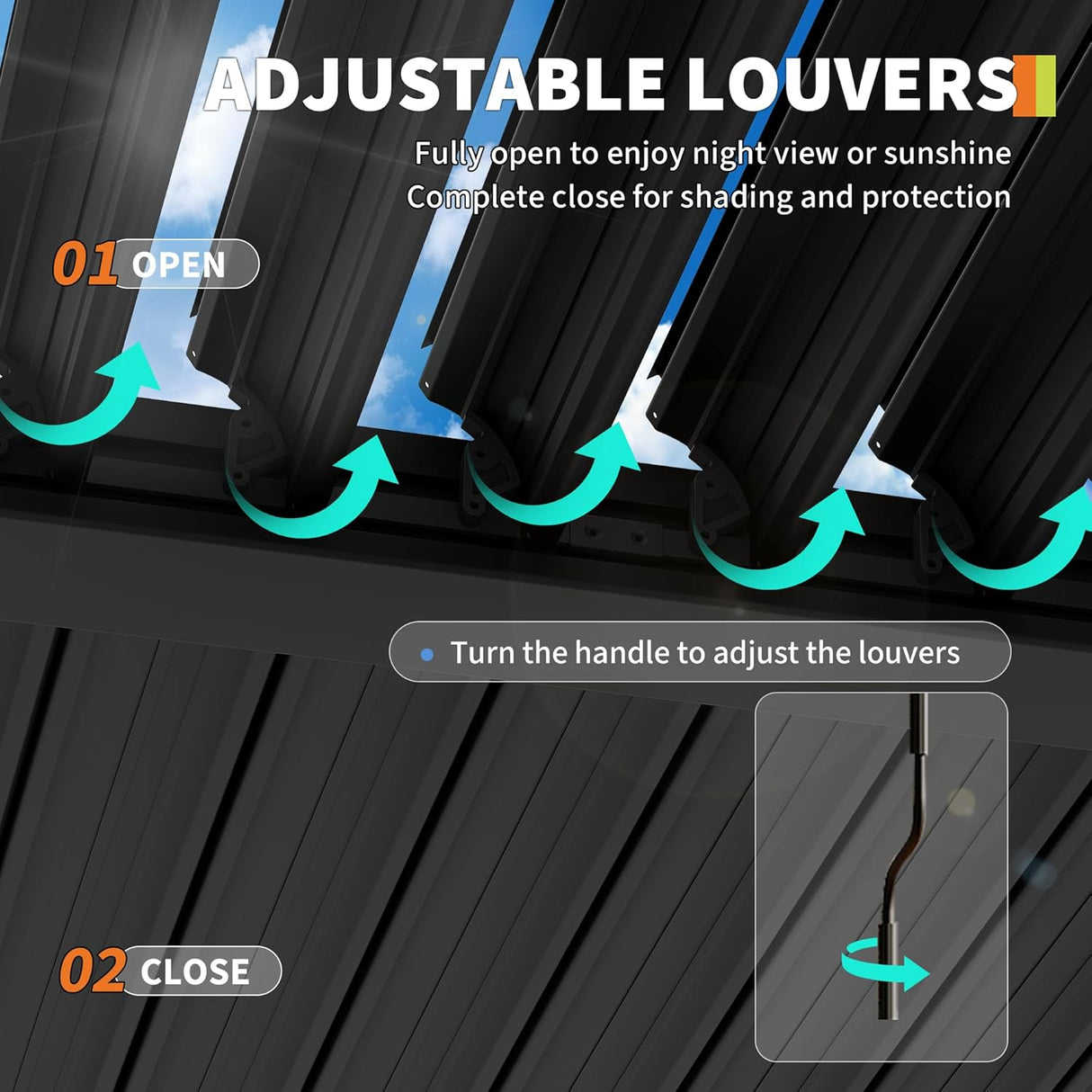 Patioslife Atlantic™ | Aluminium Louvered Pergola with Adjustable Roof & Ambient LED Lights, Freestanding Outdoor Shelter for Patio, Deck & Poolside