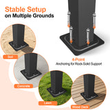 Patioslife Atlantic retractable pergola charcoal post base with 4-point anchoring for soil, concrete, lawn and wood deck installation