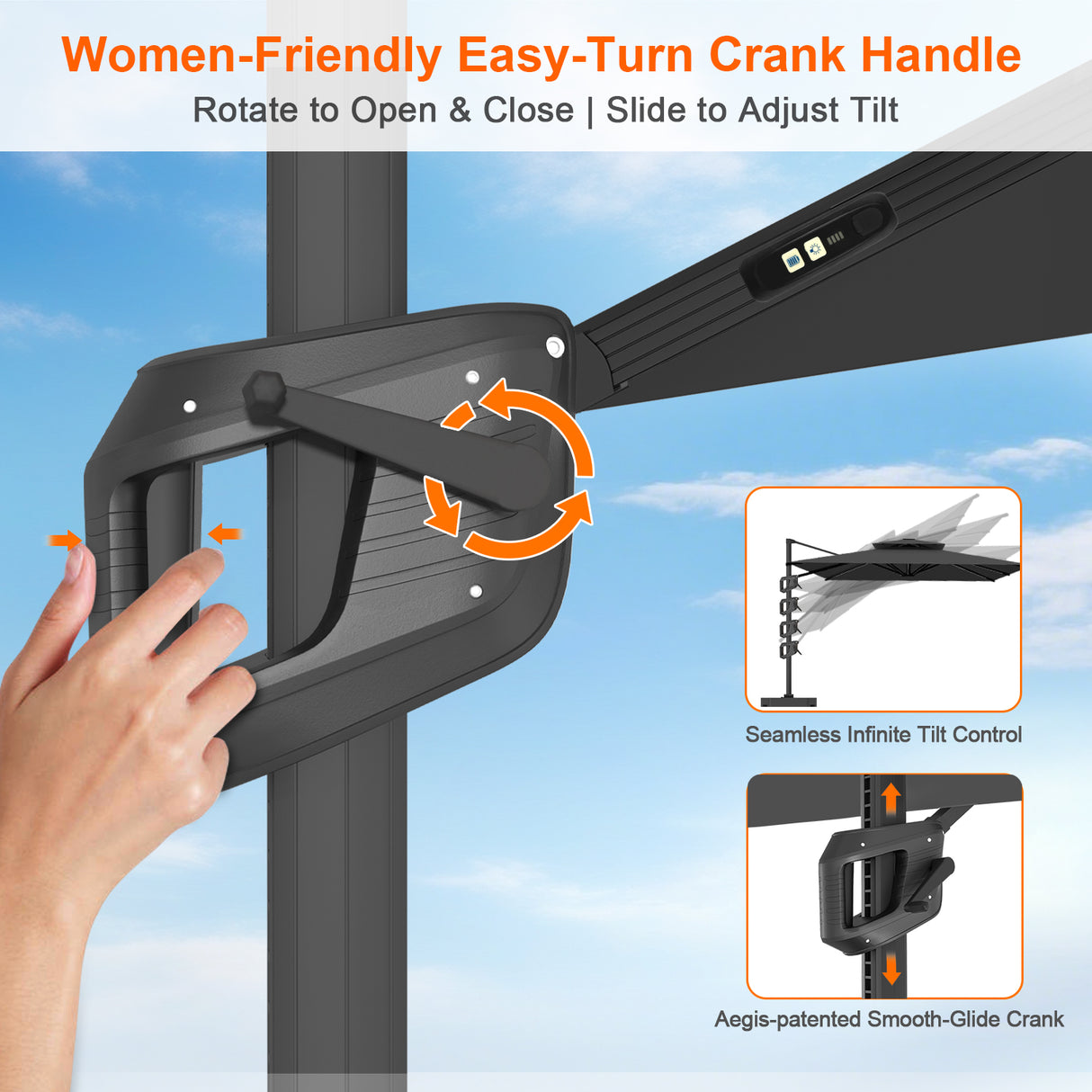 Patioslife Aegis Premium Cantilever Umbrella with Full-Rib LED Strip Lighting, Fibreglass Ribs and Powder-Coated Aluminium Pole for Luxury Garden & Patio Shade