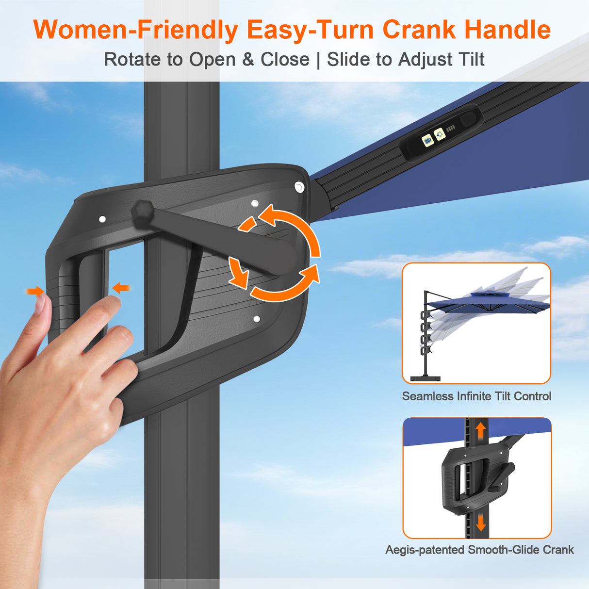 Patioslife Aegis Premium Cantilever Umbrella with Full-Rib LED Strip Lighting, Fibreglass Ribs and Powder-Coated Aluminium Pole for Luxury Garden & Patio Shade