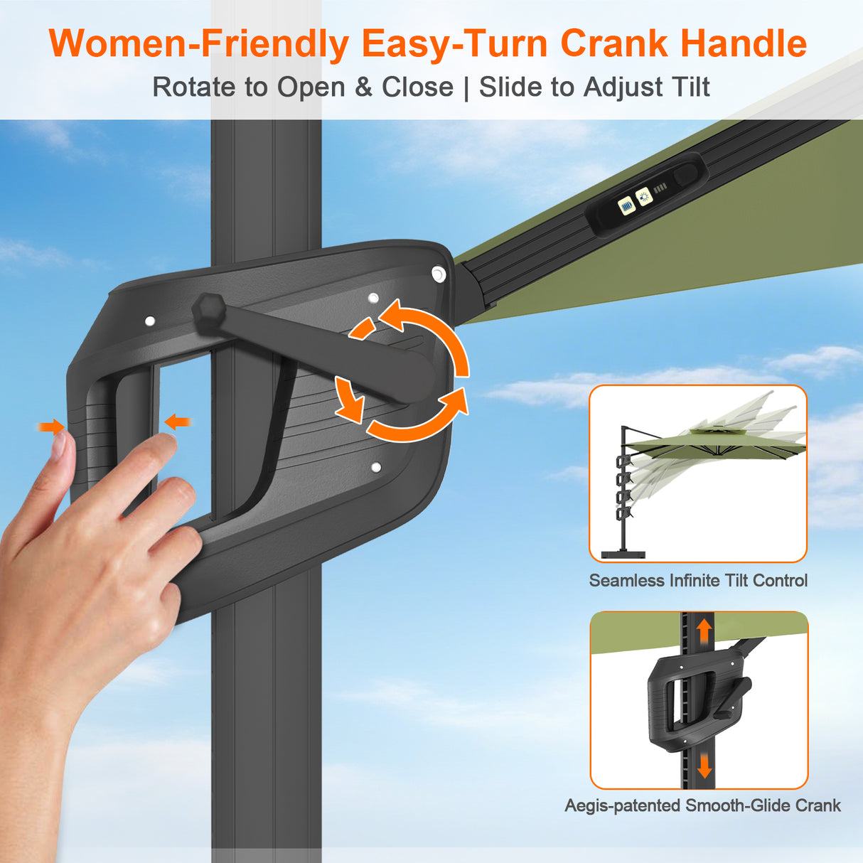 Patioslife Aegis Premium Cantilever Umbrella with Full-Rib LED Strip Lighting, Fibreglass Ribs and Powder-Coated Aluminium Pole for Luxury Garden & Patio Shade