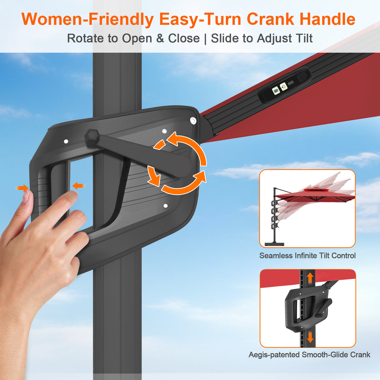 Patioslife Aegis Premium Cantilever Umbrella with Full-Rib LED Strip Lighting, Fibreglass Ribs and Powder-Coated Aluminium Pole for Luxury Garden & Patio Shade