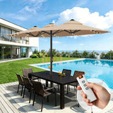 Patioslife Aegis Premium Motorized Double-Sided Patio Umbrella — Remote Control, UPF 50+, Solar LED & Windproof Frame