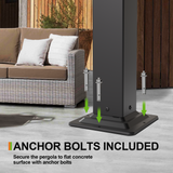 Patioslife Atlantic pergola base plate with included anchor bolts for secure installation on a flat concrete patio