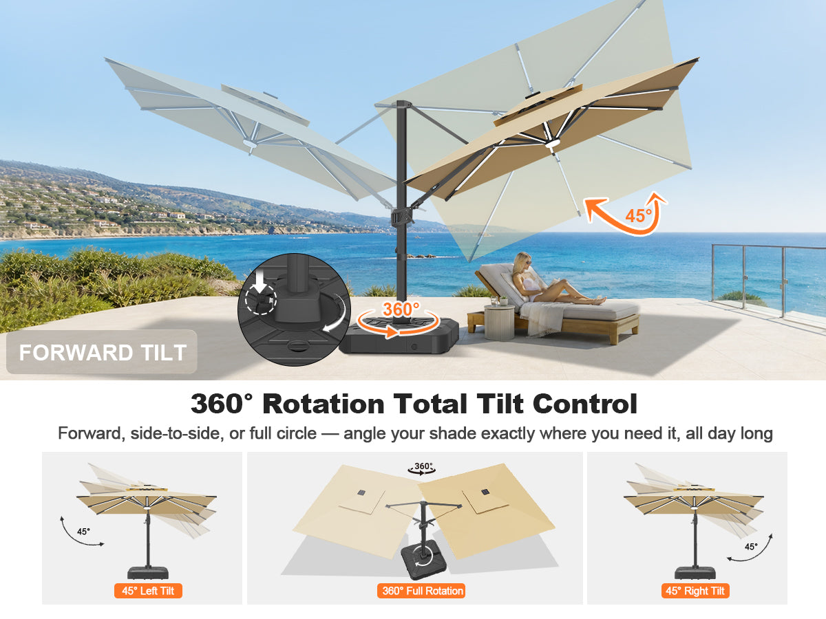 Patioslife Aegis Signature Rotating Cantilever Patio Umbrella with Adjustable Tilt | Large Outdoor Shade Umbrella for Garden, Deck & Poolside,  Includes Free Premium Cover