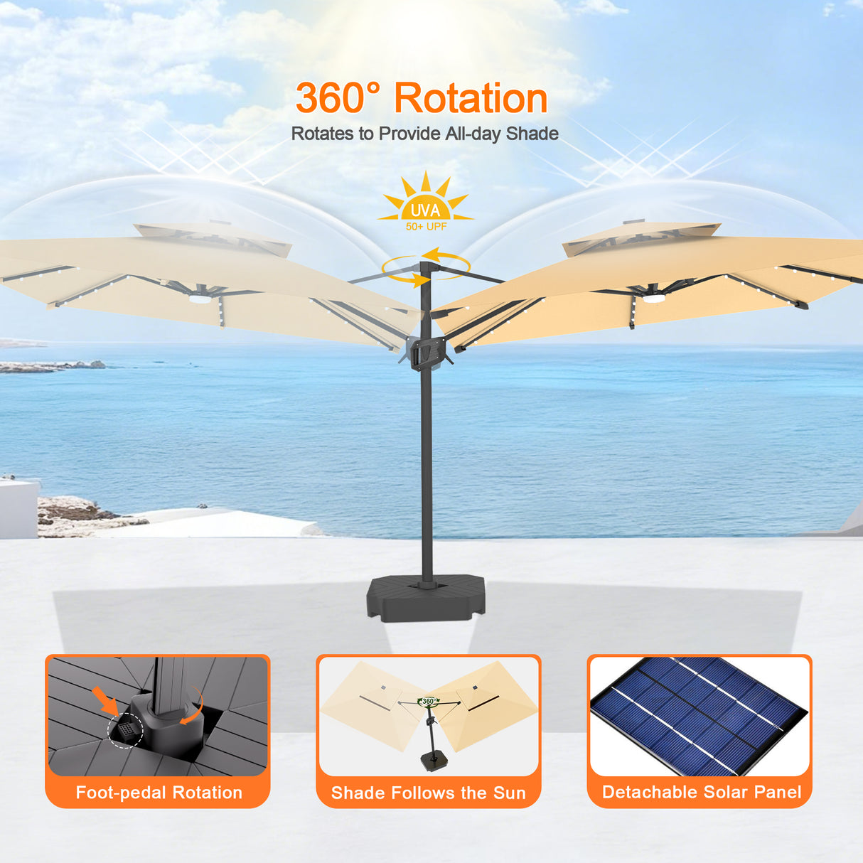 Patioslife Aegis Pro Cantilever Umbrella with LED Lights, Reinforced & Powder-Coated Aluminium Ribs and Pole — Perfect for Garden & Patio