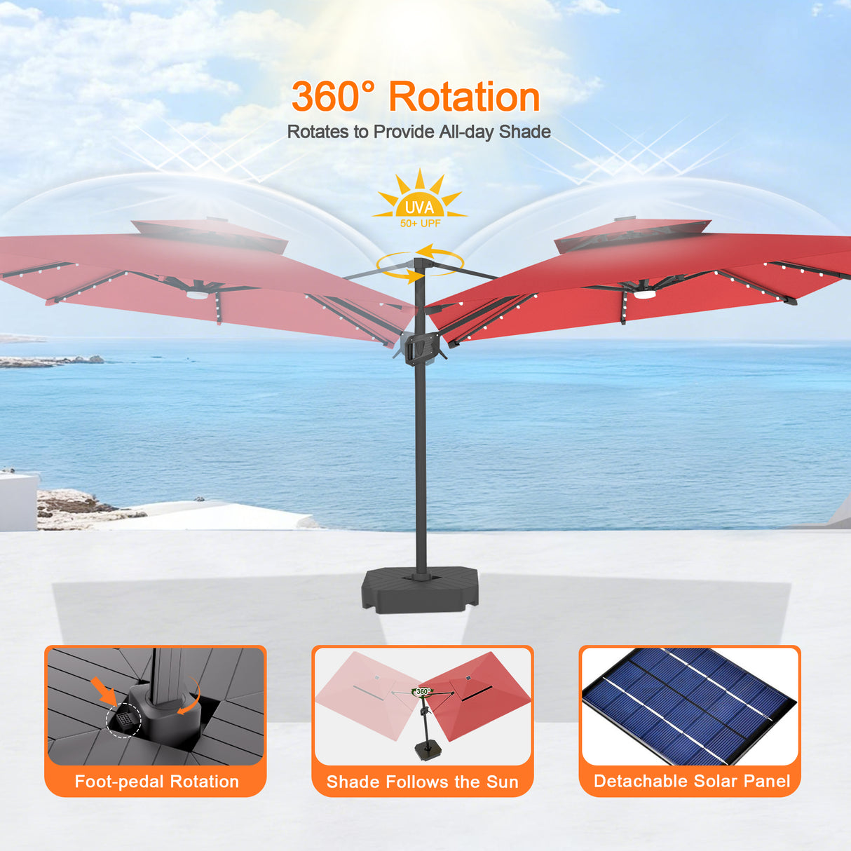 Patioslife Aegis Pro Cantilever Umbrella with LED Lights, Reinforced & Powder-Coated Aluminium Ribs and Pole — Perfect for Garden & Patio
