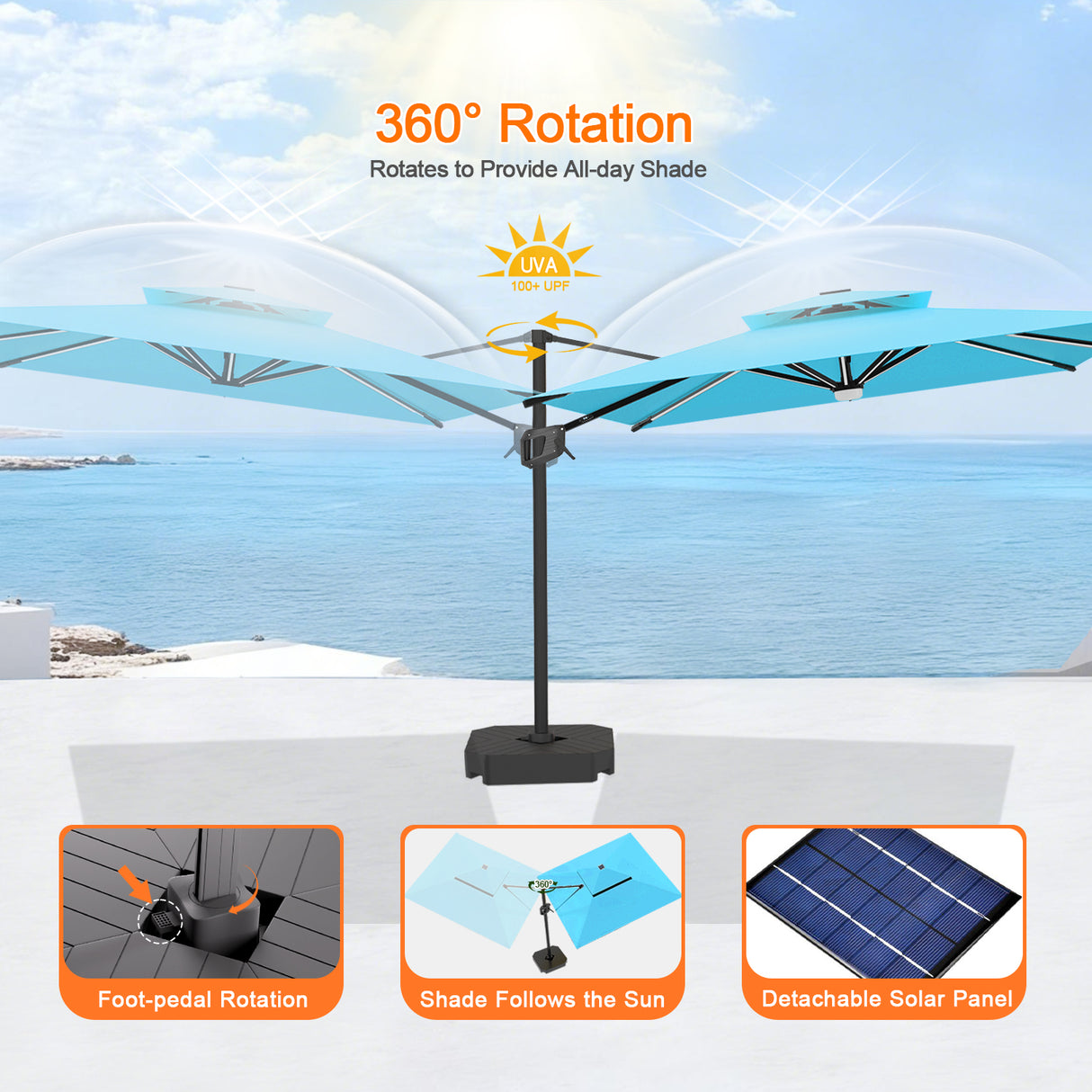 Patioslife Aegis Premium Cantilever Umbrella with Full-Rib LED Strip Lighting, Fibreglass Ribs and Powder-Coated Aluminium Pole for Luxury Garden & Patio Shade