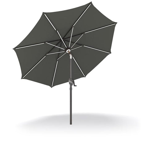 Patioslife 8ft charcoal patio umbrella underside showing reinforced rib structure and crank pole