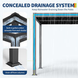 Patioslife Atlantic concealed drainage system with built-in gutters guiding rainwater down the pergola posts