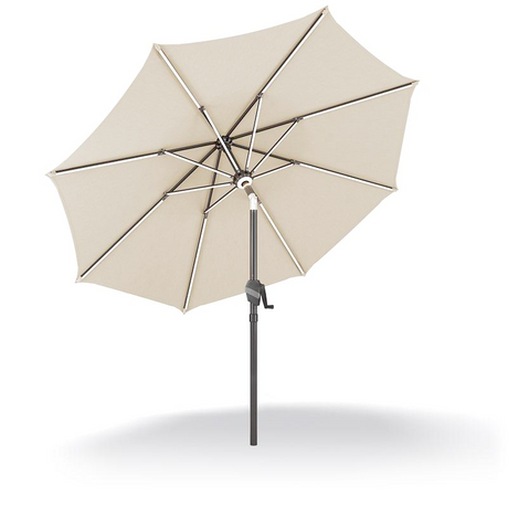 Patioslife 8ft cream patio umbrella with crank handle and silver rib frame on a clean white background