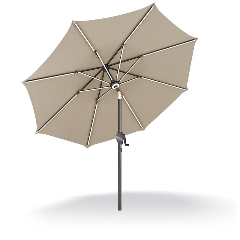 Patioslife 8ft cream patio umbrella underside showing silver ribs and durable shade canopy