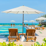 Patioslife Outdoor Market Breeze creamy white patio umbrella beside pool loungers for resort-style backyard shade