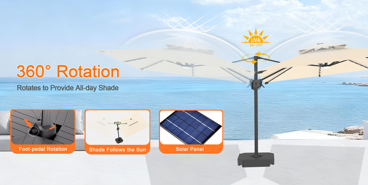 Patioslife Aegis Pro Cantilever Umbrella with LED Lights, Reinforced & Powder-Coated Aluminium Ribs and Pole — Perfect for Garden & Patio